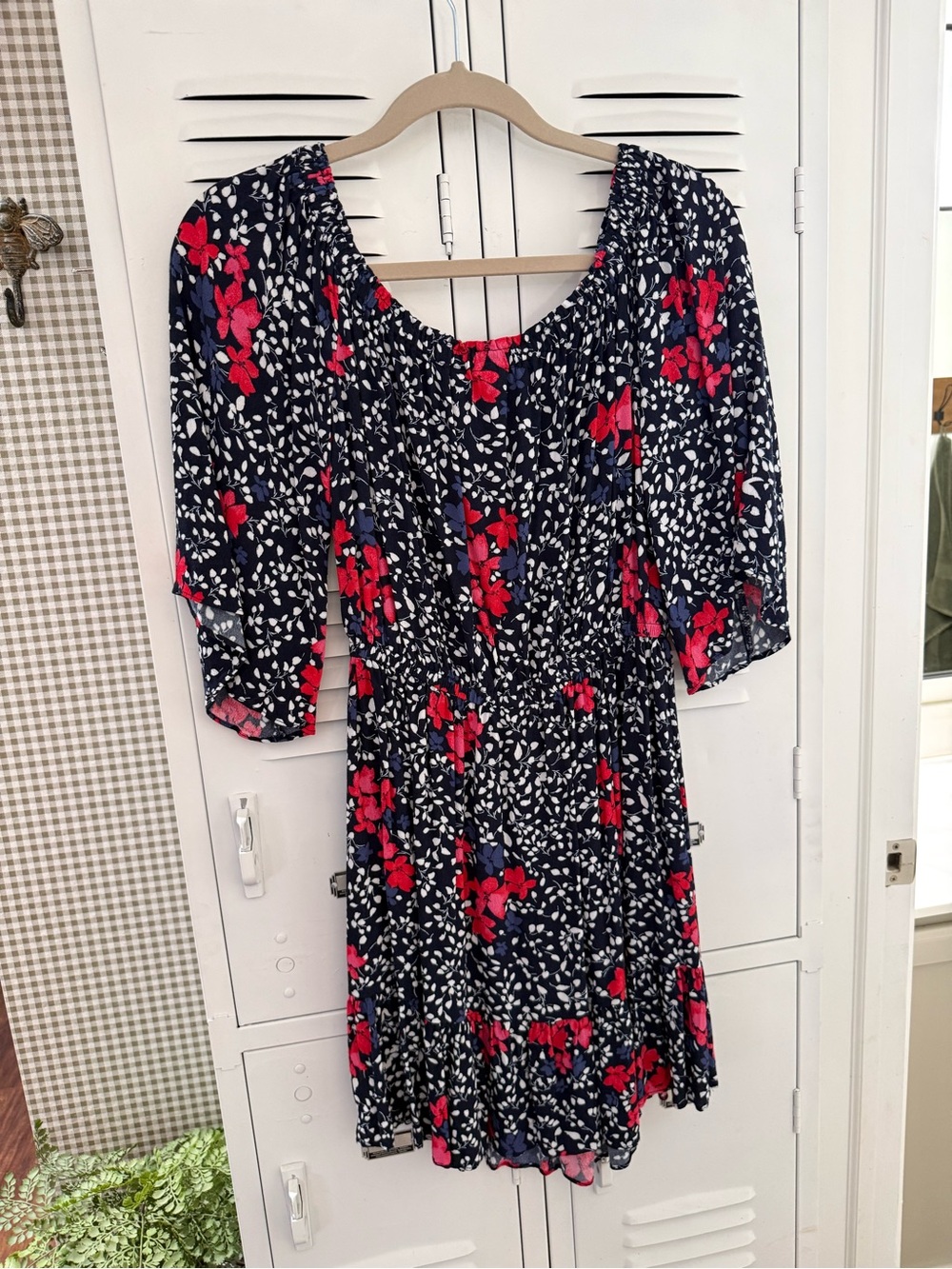 GAP Navy Midi Dress with Red Floral Print